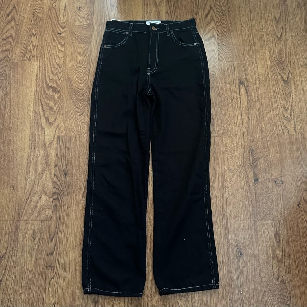 Reformation Black Jeans with White Stitching size 27 Straight cut high rise